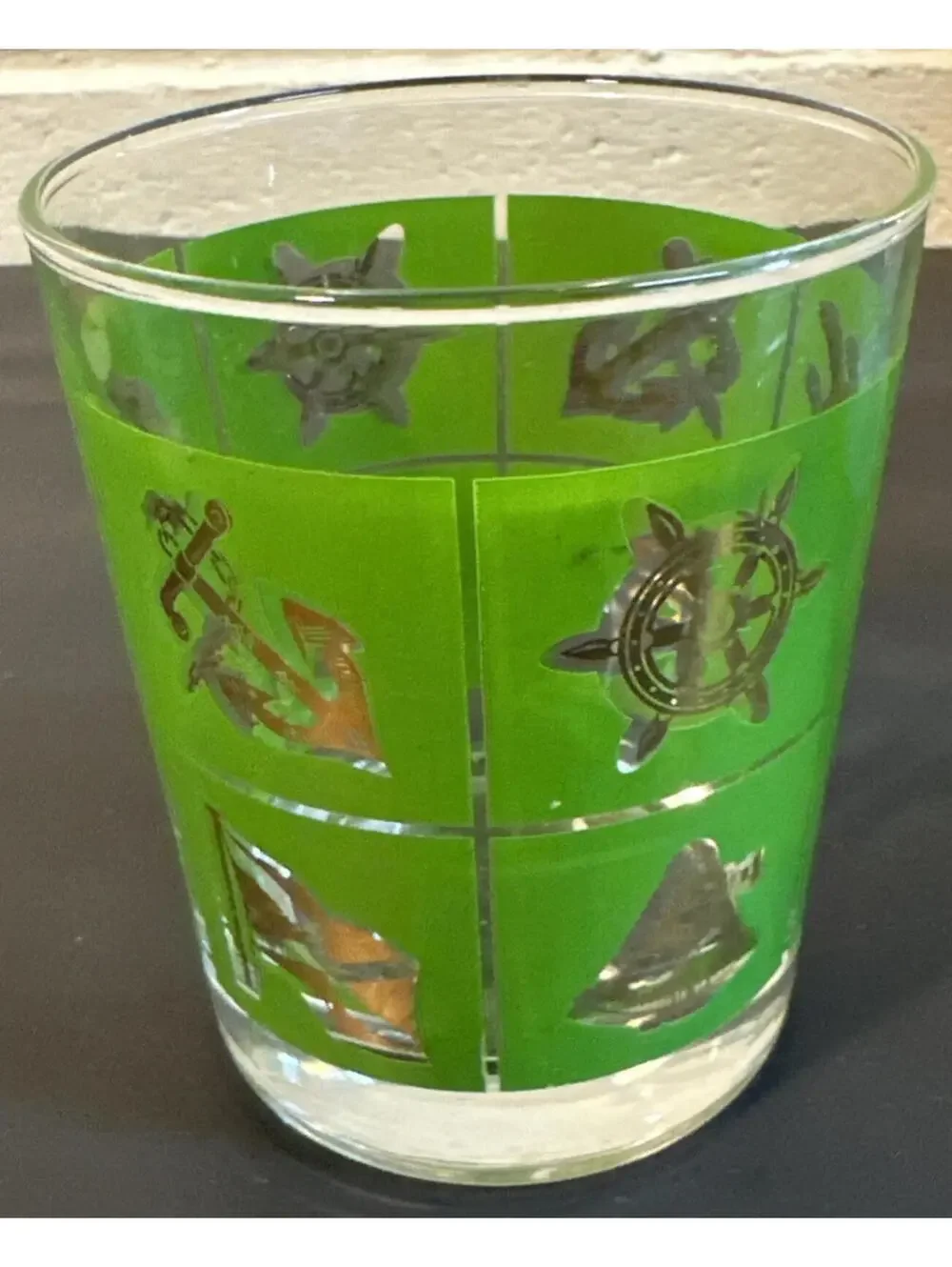 4 Vtg MCM Blue, Yellow, Red & Green Nautical Ship Whiskey Rocks Glasses France